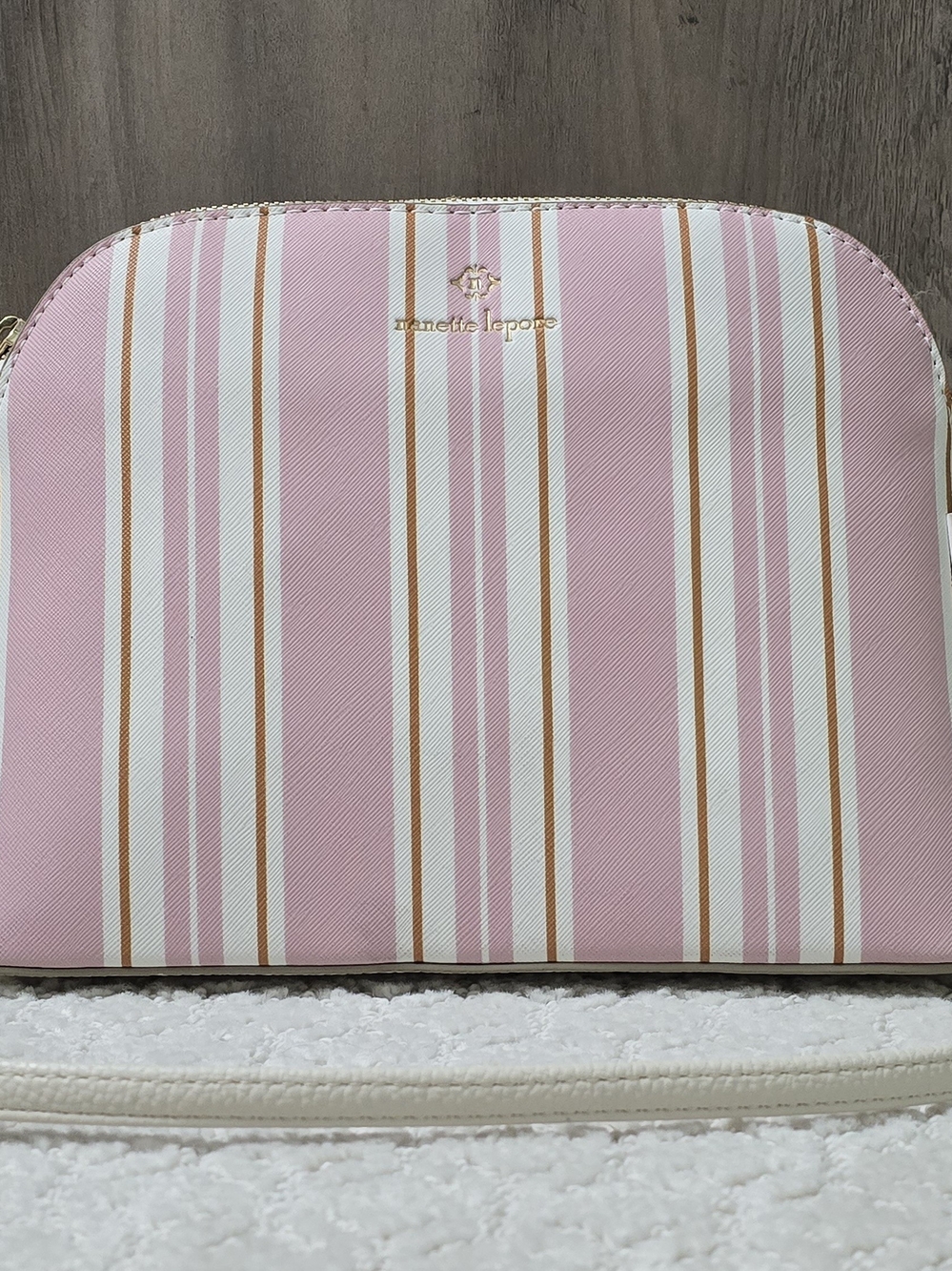 nanette lepore Pink, Cream & Gold Striped Dome Crossbody